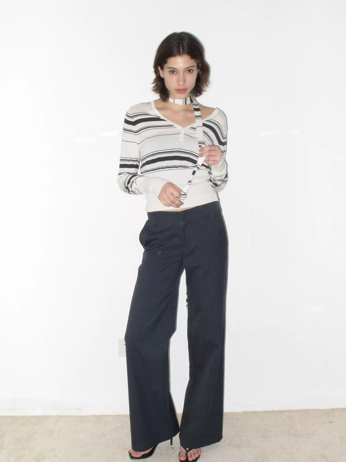 Striped Lyocell Wool Blend Fitted Knit Top