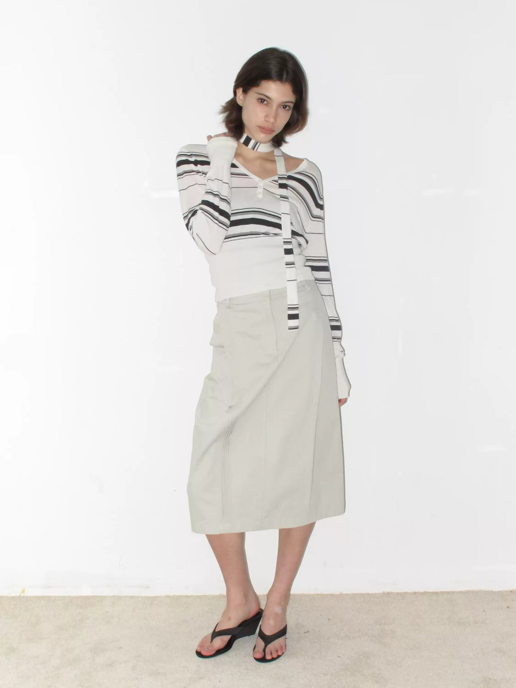 Striped Lyocell Wool Blend Fitted Knit Top