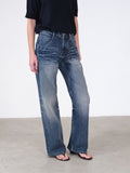 Whisker Washed Low Rise Fitted Jeans