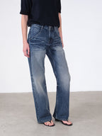 Whisker Washed Low Rise Fitted Jeans
