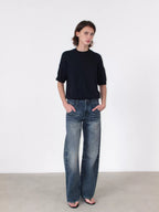 Whisker Washed Low Rise Fitted Jeans
