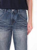 Whisker Washed Low Rise Fitted Jeans