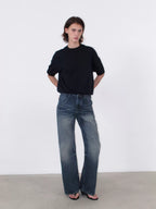 Whisker Washed Low Rise Fitted Jeans