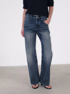 Whisker Washed Low Rise Fitted Jeans