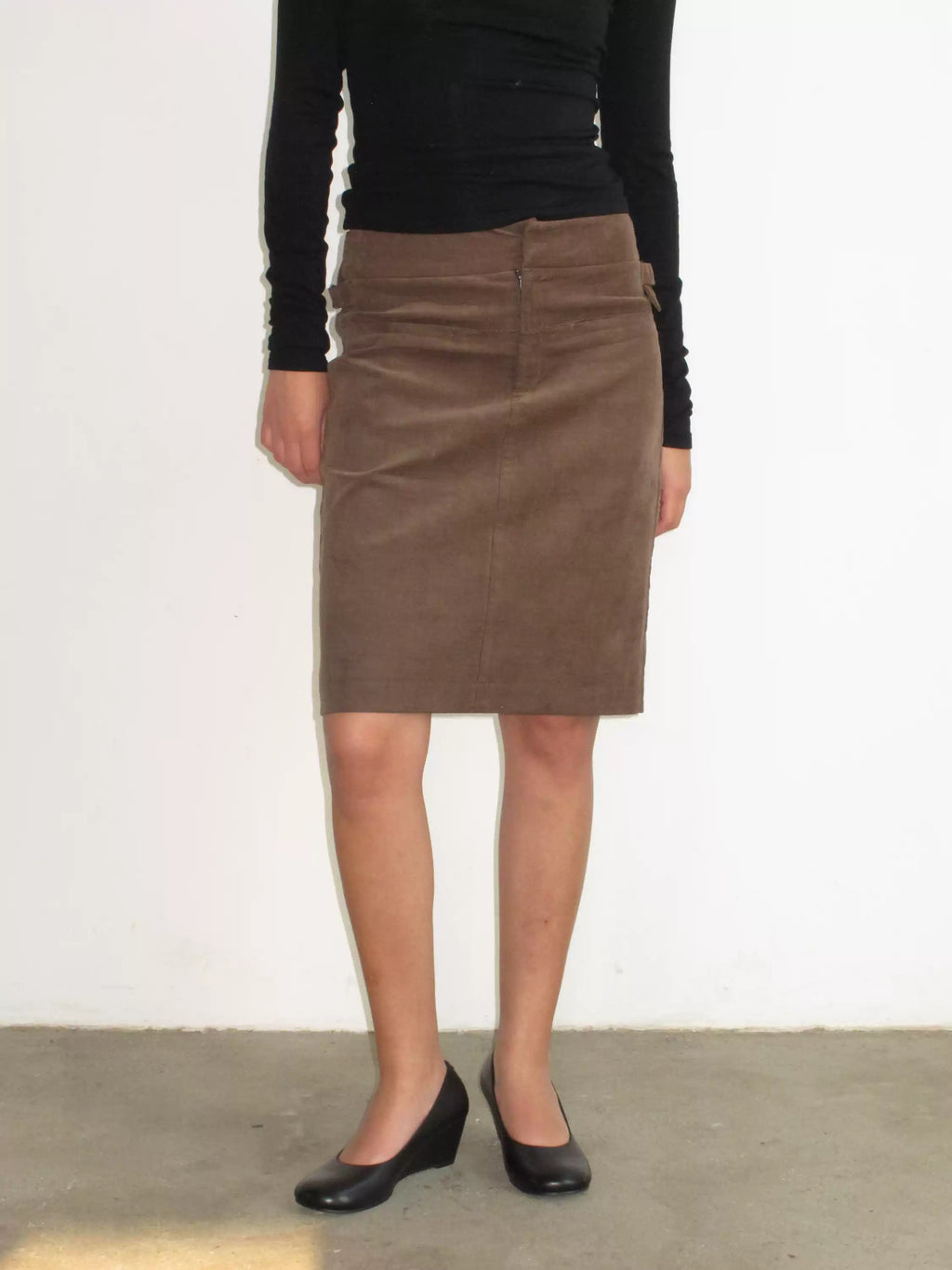 Side Tab Corduroy Straight Skirt