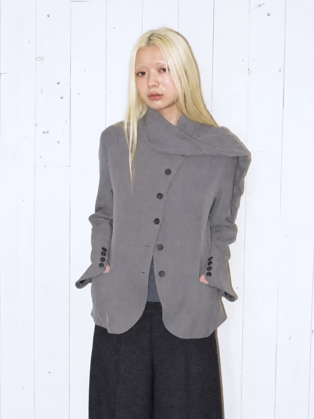 Herringbone Multi Button Tie Detail Blazer