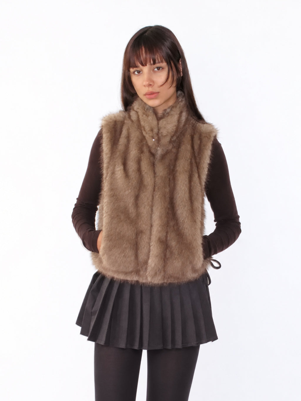 Stand Collar Cropped Faux Fur Vest