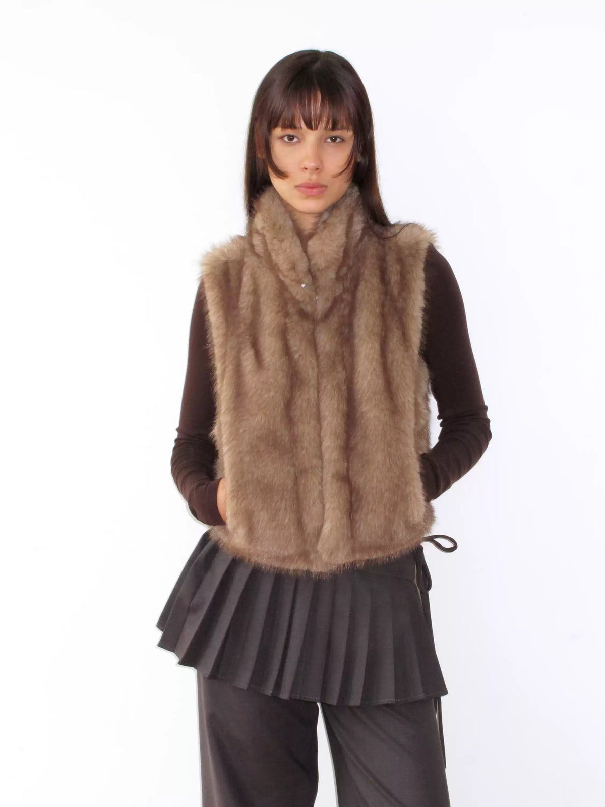 Stand Collar Cropped Faux Fur Vest