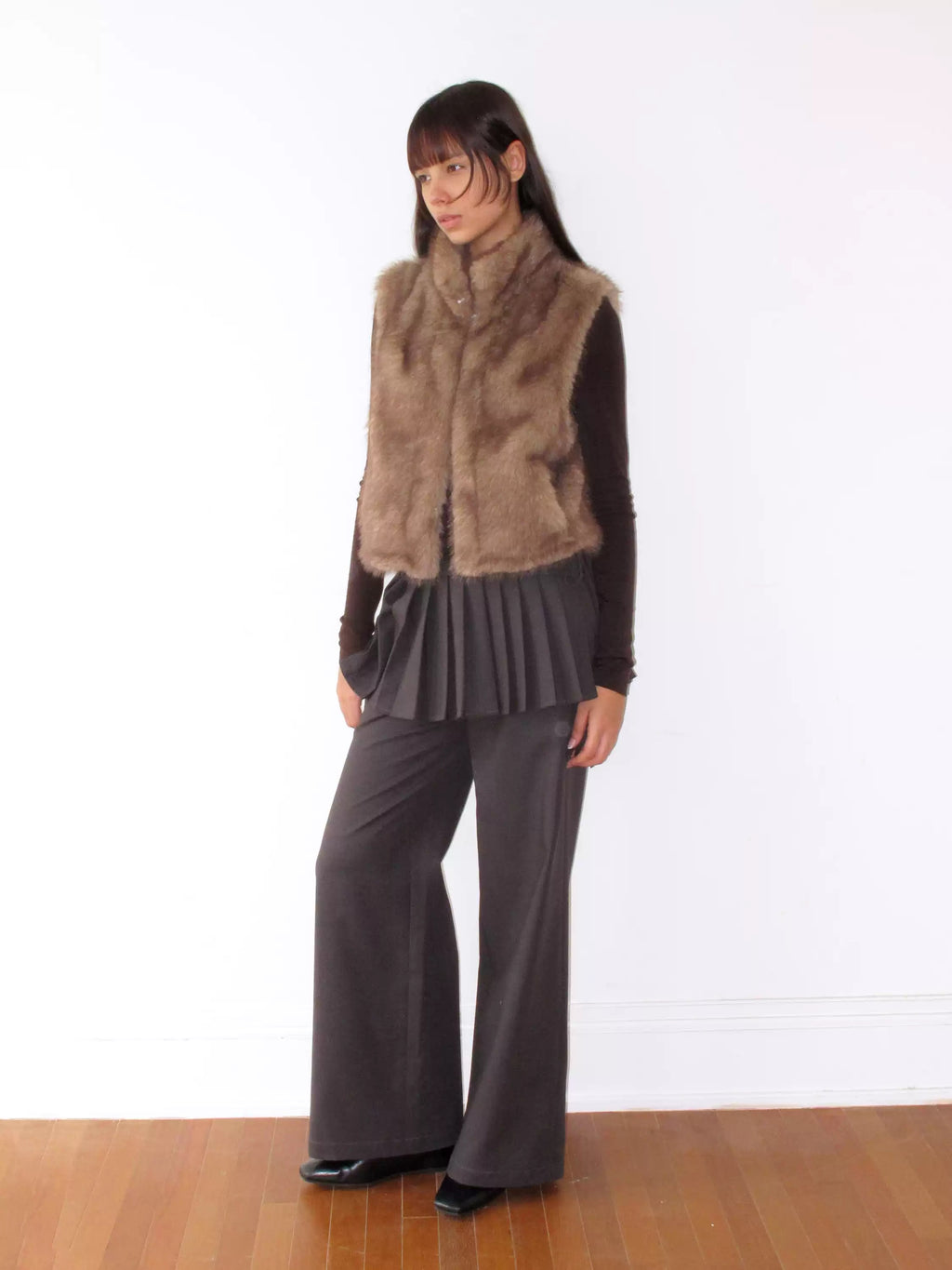 Stand Collar Cropped Faux Fur Vest