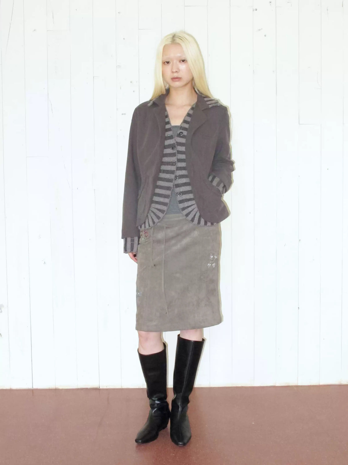 Cotton Linen Striped Panel Fitted Jacket