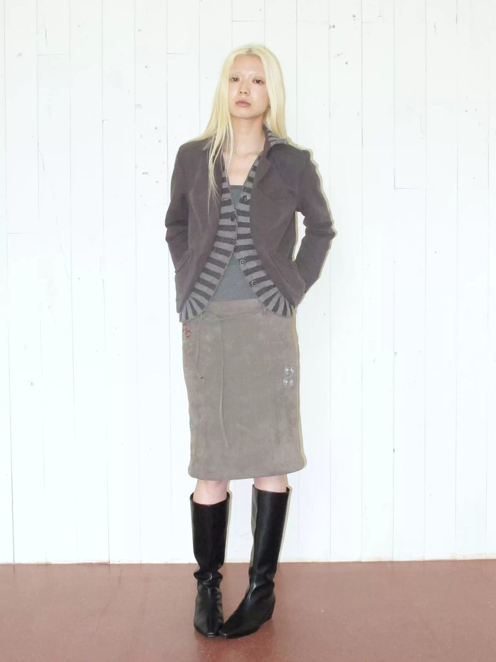 Cotton Linen Striped Panel Fitted Jacket