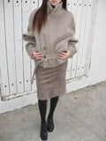 Asymmetric Button Belted Wool Blend Short Coat