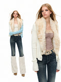 Cable Knit Cardigan with Detachable Fur Collar