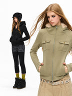 Fitted Cargo Pocket Hoodie with Fur
