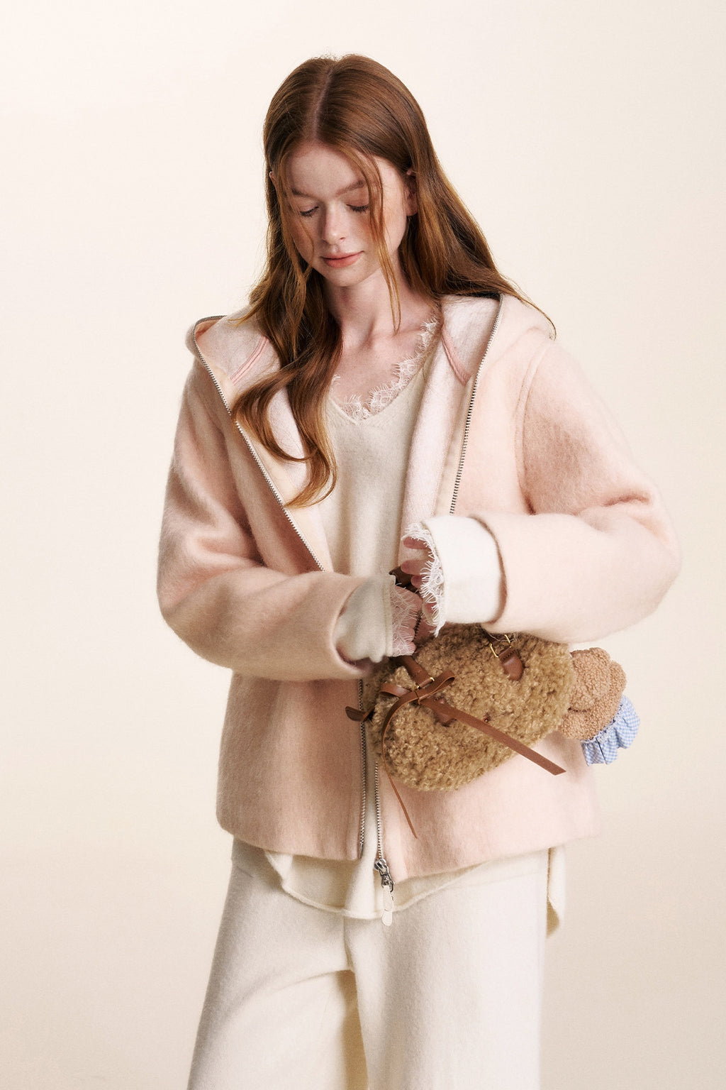 Wool Blend Double-Zip Hooded Jacket