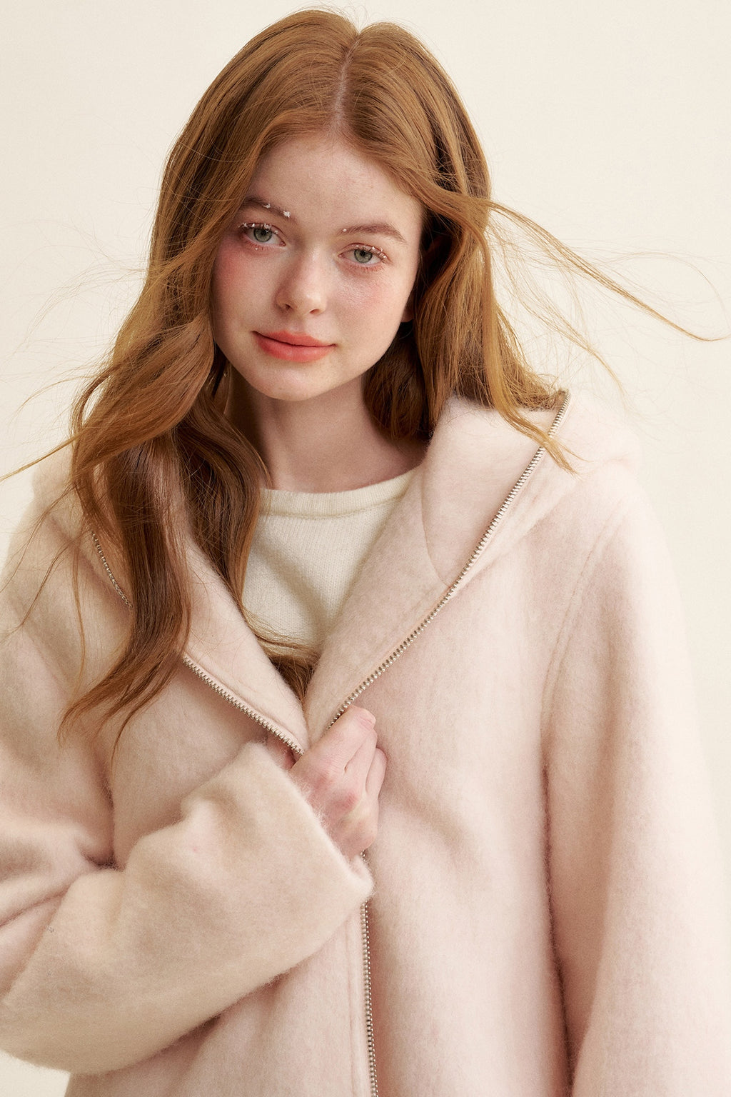 Wool Blend Double-Zip Hooded Jacket