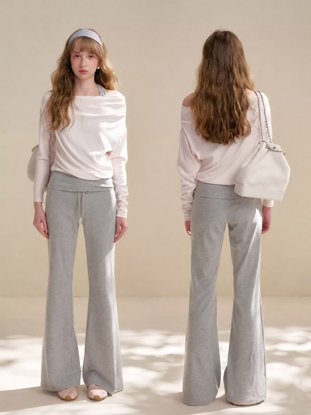 Lyocell Cotton Drawstring Flared Pants