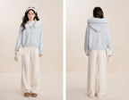 Fur Trimmed Hooded Double-Zip Knit Cardigan