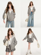Lace Trimmed Layered Zip-Up Hoodie