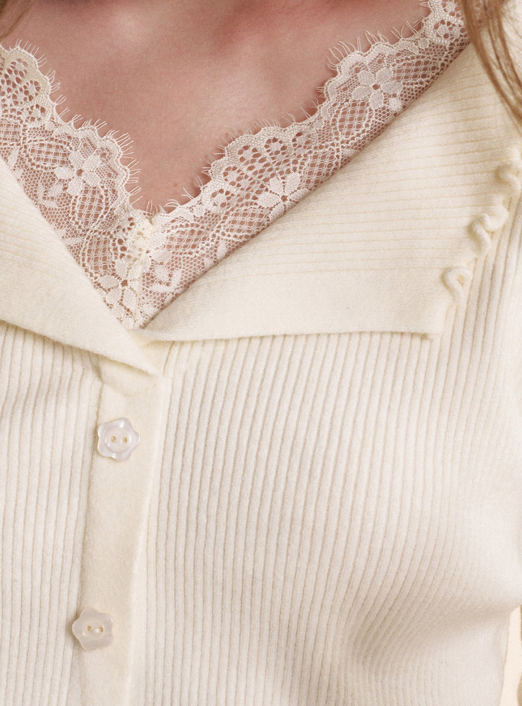 Lace Trimmed Collared Layered Knit Top