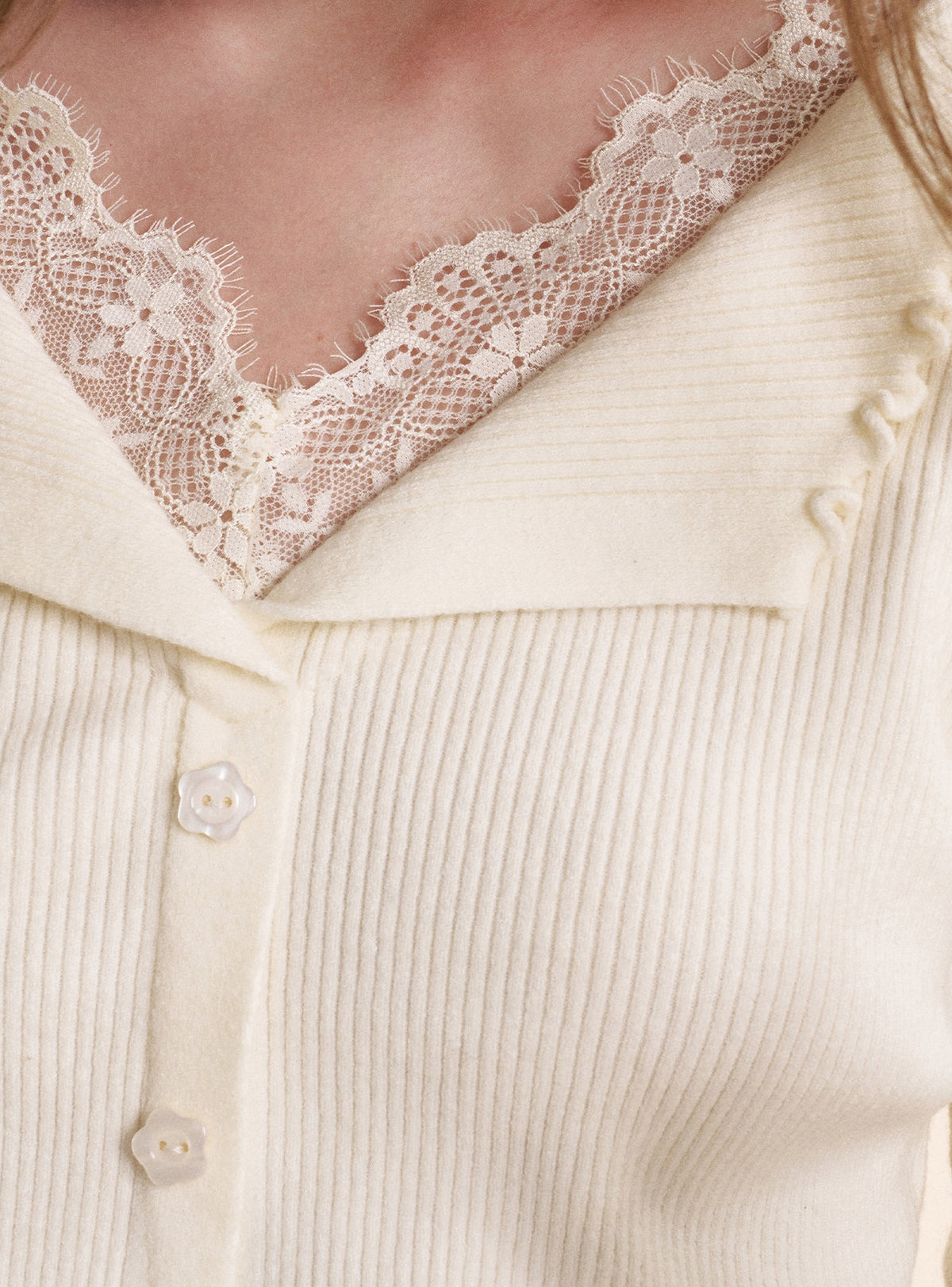 Lace Trimmed Collared Layered Knit Top