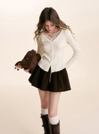 Lace Trimmed Collared Layered Knit Top