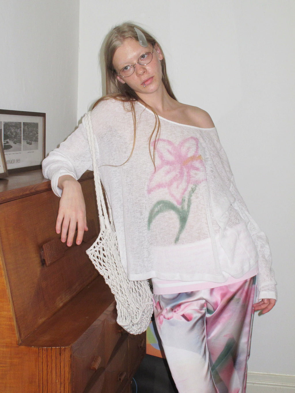 SOOMIE Sheer Floral Off-Shoulder Top