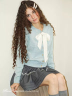 Blue Bow-Tie Wool-Blend Cardigan