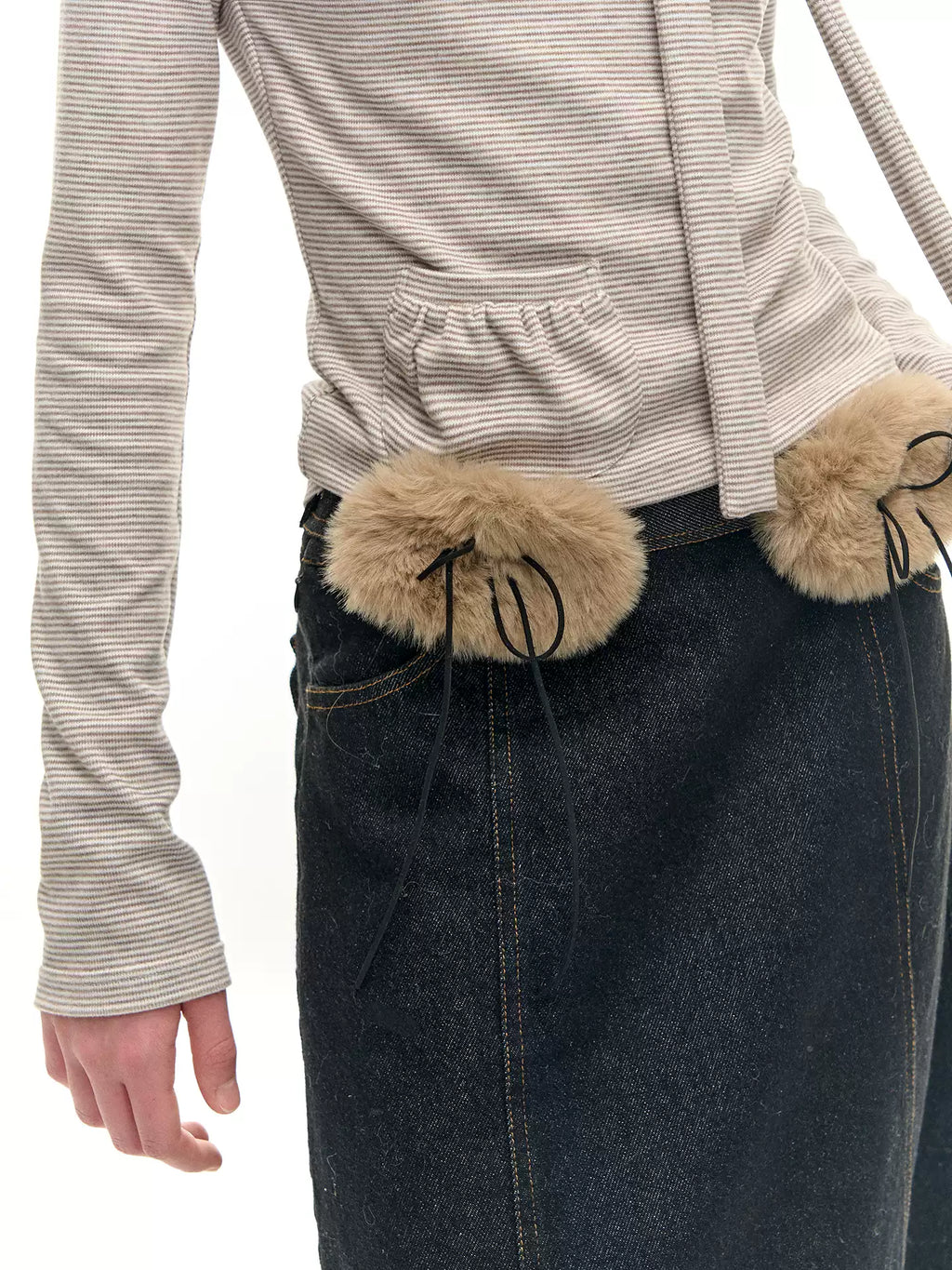 Denim Skirt with Furry Belt