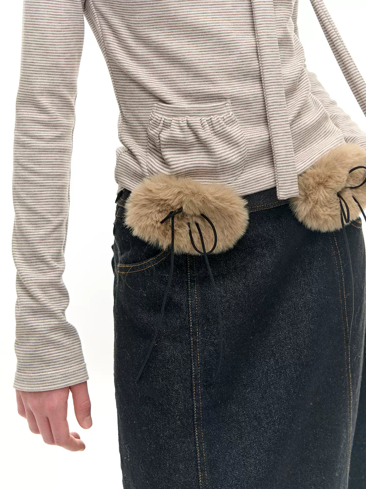 Denim Skirt with Furry Belt