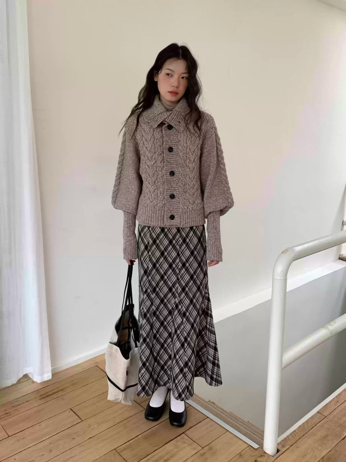 Black Speckled Knit Turtleneck Cardigan