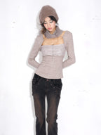 Rhinestone and Lace Layered Knit Top
