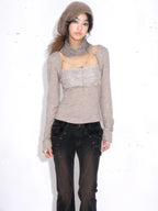 Rhinestone and Lace Layered Knit Top