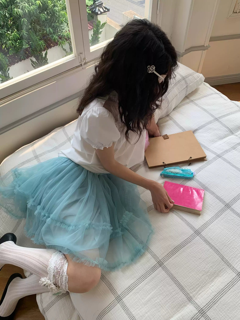 Lake Green Double-Layer Tulle Skirt