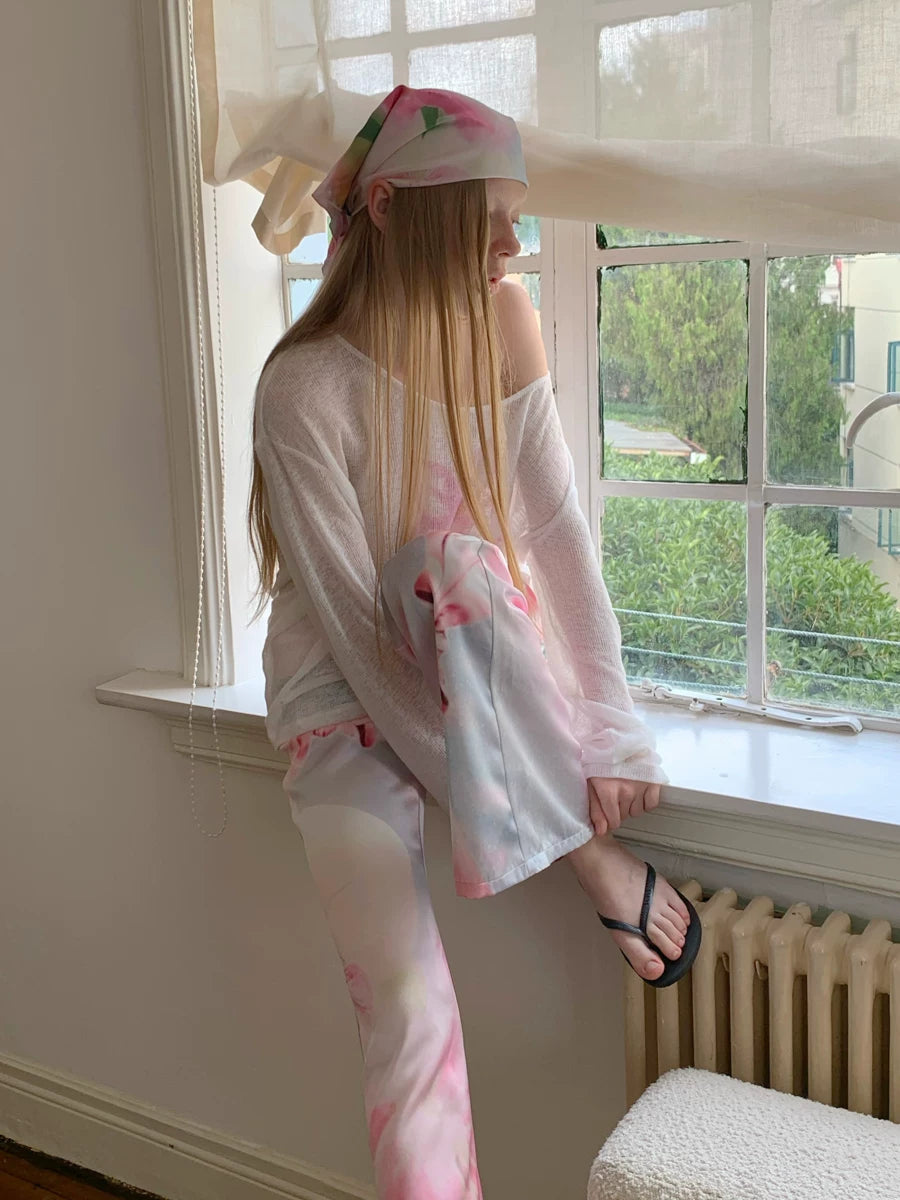 SOOMIE Sheer Floral Off-Shoulder Top