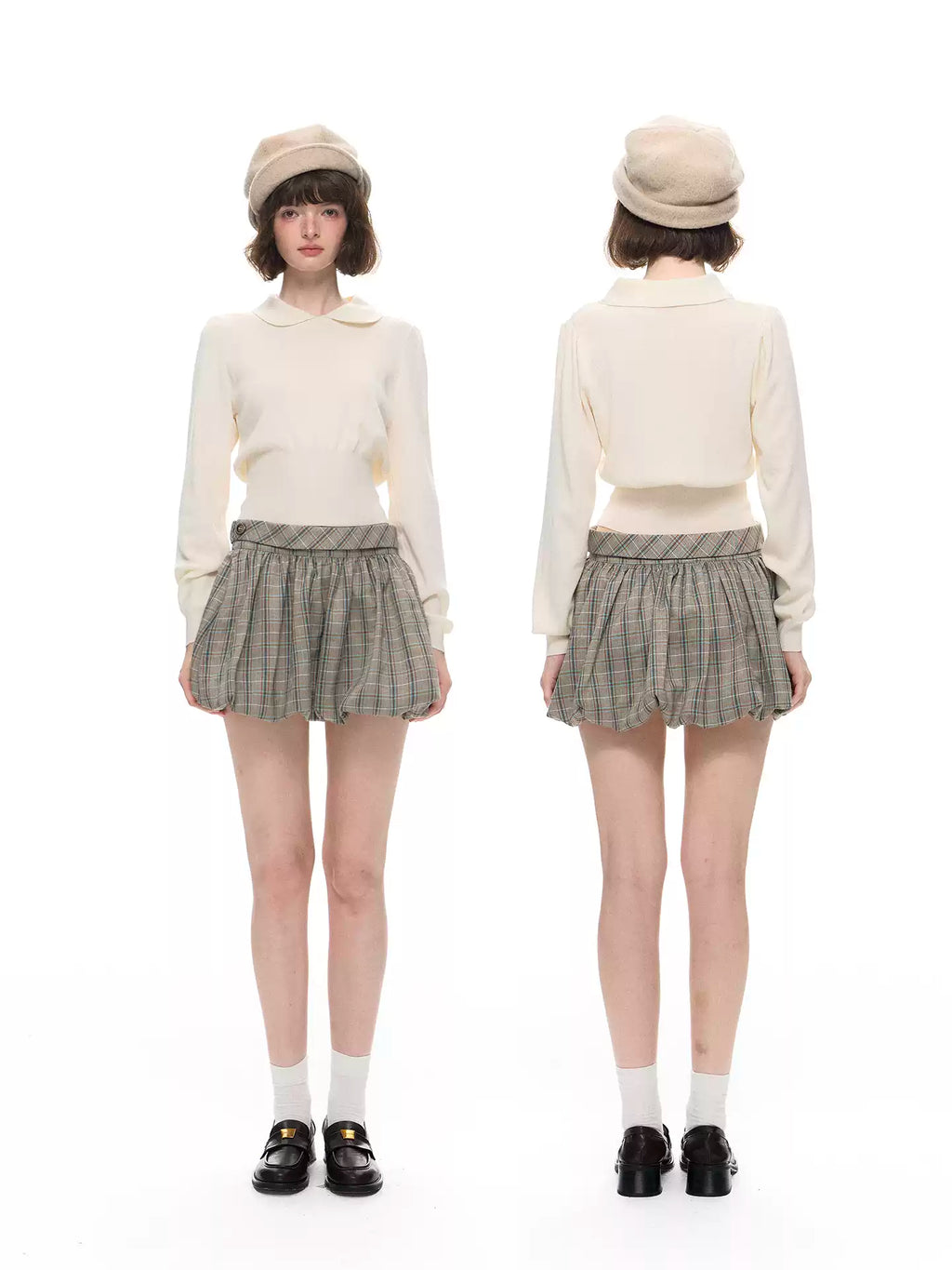 Peter Pan Collar Cropped Knit Top