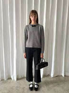 Gray Wool Neckline Bow Sweater