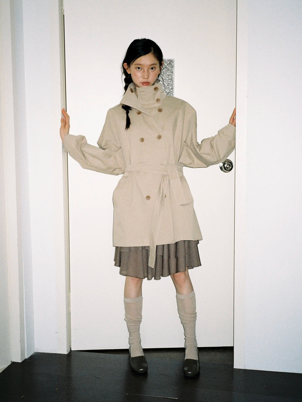 Vintage Double Breasted Belted Long Trench Coat