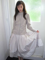 Pebble Gray Stand Collar Long Sleeve Blouse
