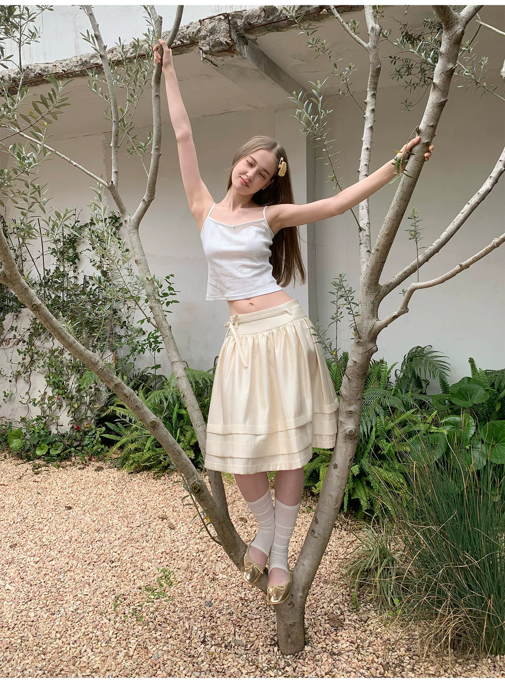 SOOMIE Ribbon Zip Midi Skirt