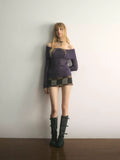 Vivid Purple Off-Shoulder Openwork Knit Top