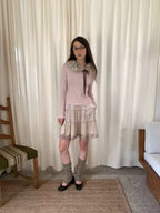 Velvet Petal Contrast Lace Trim Mid Skirt