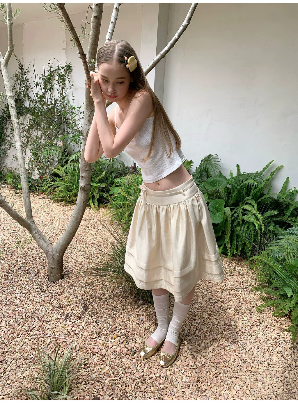 SOOMIE Ribbon Zip Midi Skirt