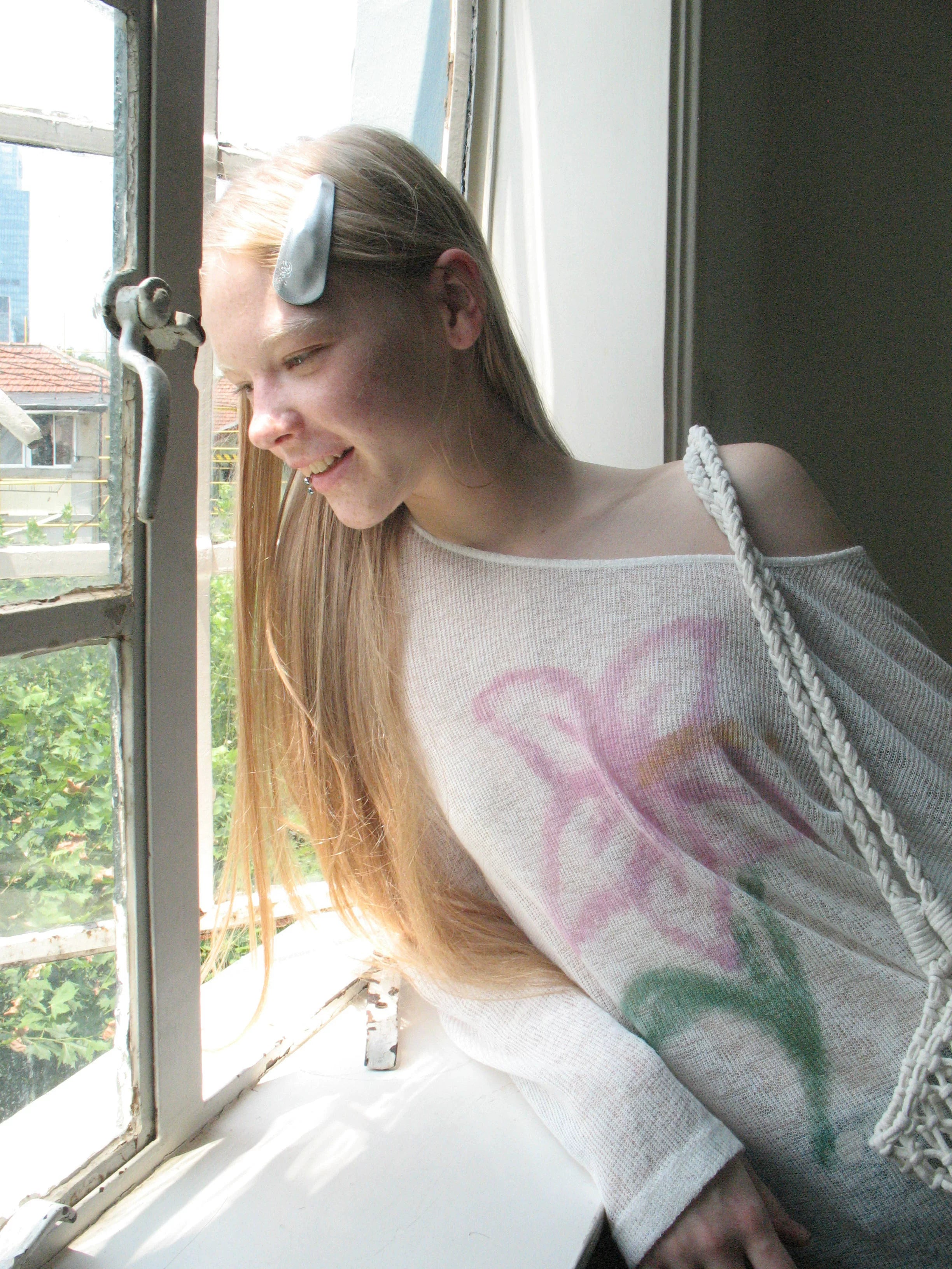 SOOMIE Sheer Floral Off-Shoulder Top
