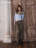 Baby Blue Wool Blend Cardigan with Detachable Fur Collar