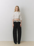 Double Peter Pan Collar Pleated Cropped Blouse