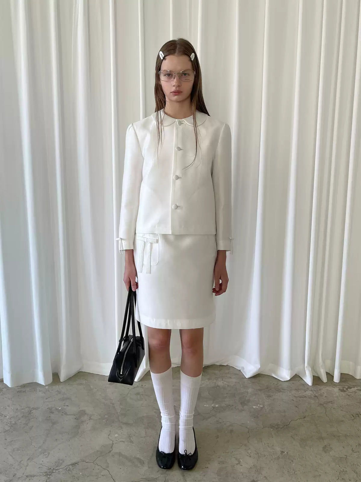 White Bow-Cuff Blazer