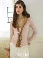 Pink Contrast Faux-Fur Trim Cardigan
