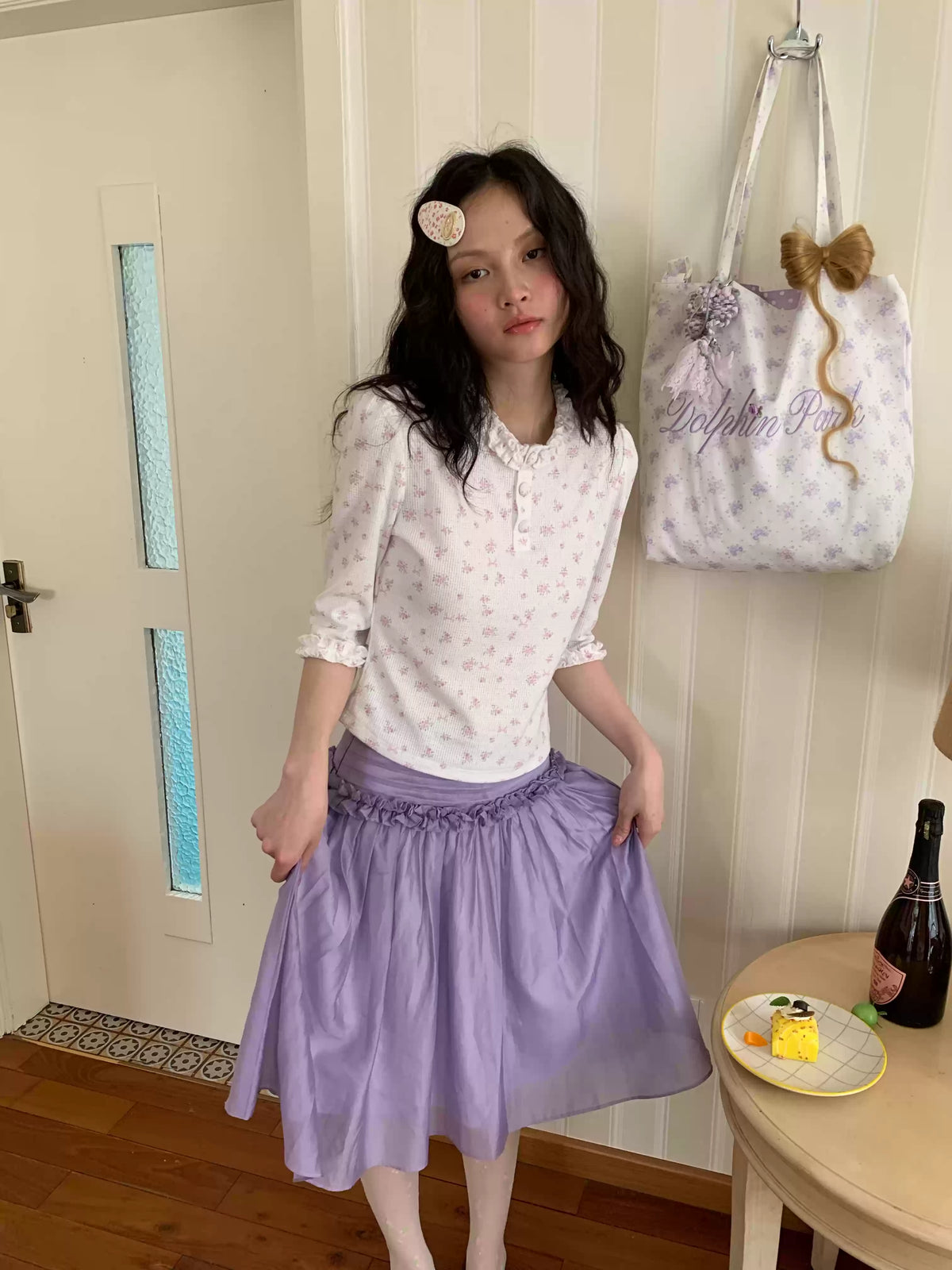 Purple Ruffle Pleated Skirt