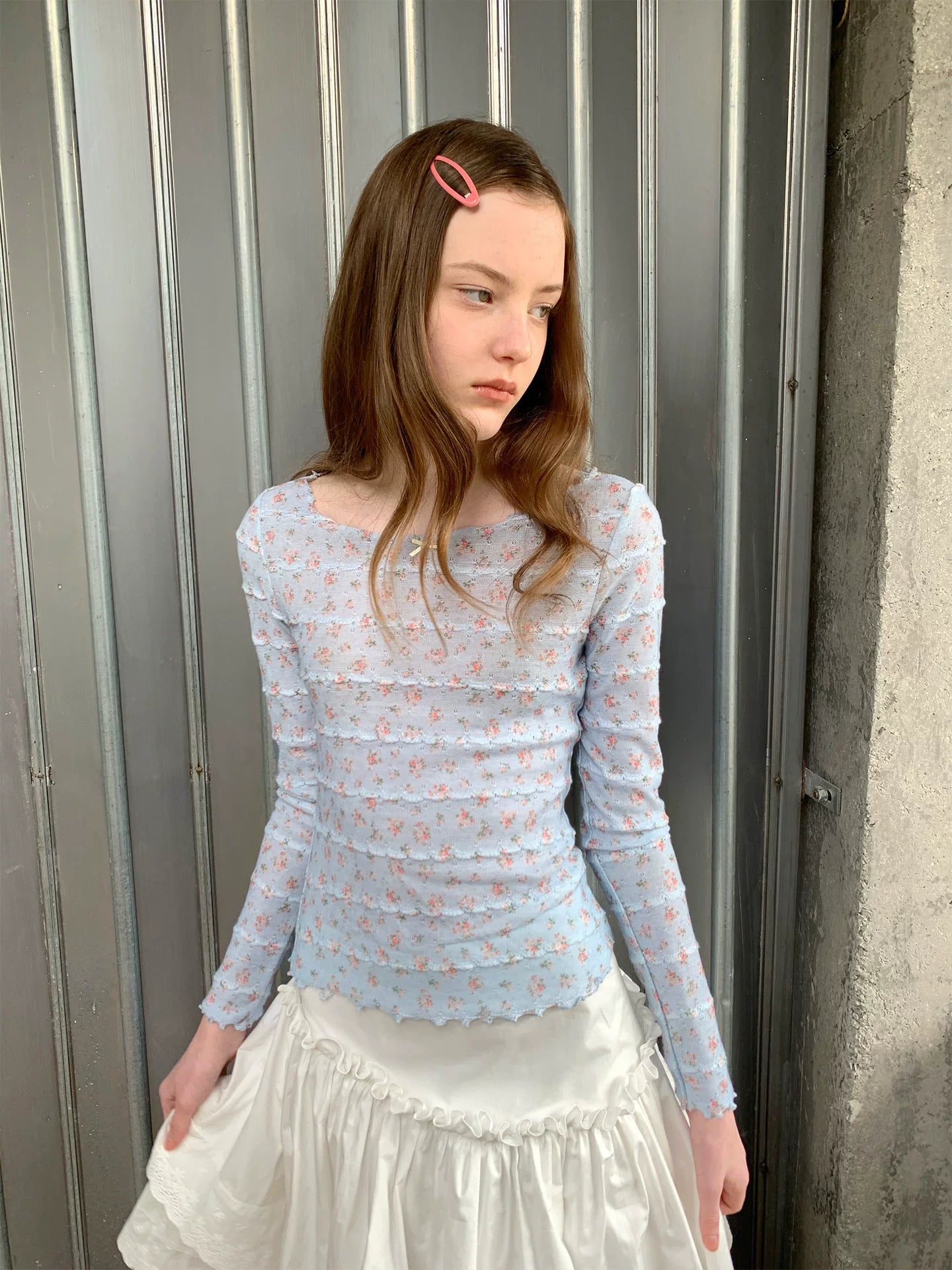 SOOMIE Blue Floral Off-Shoulder Top